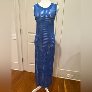 Crochet Royal Blue Sleeveless Knit Maxi Cover-Up